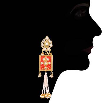 Gold Plated Traditional Padmavati Pearl & Kundan Necklace With Earrings For Women 4