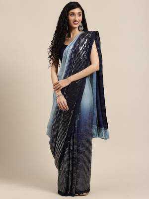 VASTRANAND Navy Blue Embellished Poly Silk Saree 1