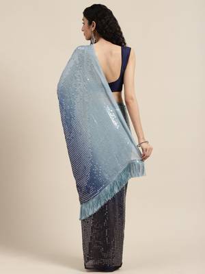 VASTRANAND Navy Blue Embellished Poly Silk Saree 2