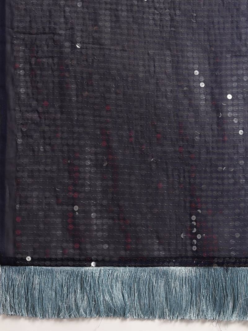 VASTRANAND Navy Blue Embellished Poly Silk Saree