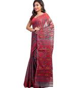 T.J.SAREES Handloom Reshom Dhakai Off-White Colour Self Working 3D Jamdani Sarees for Women Without Blouse Peace