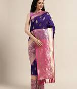 VASTRANAND Purple & Gold-Toned Silk Blend Woven Design Banarasi Saree