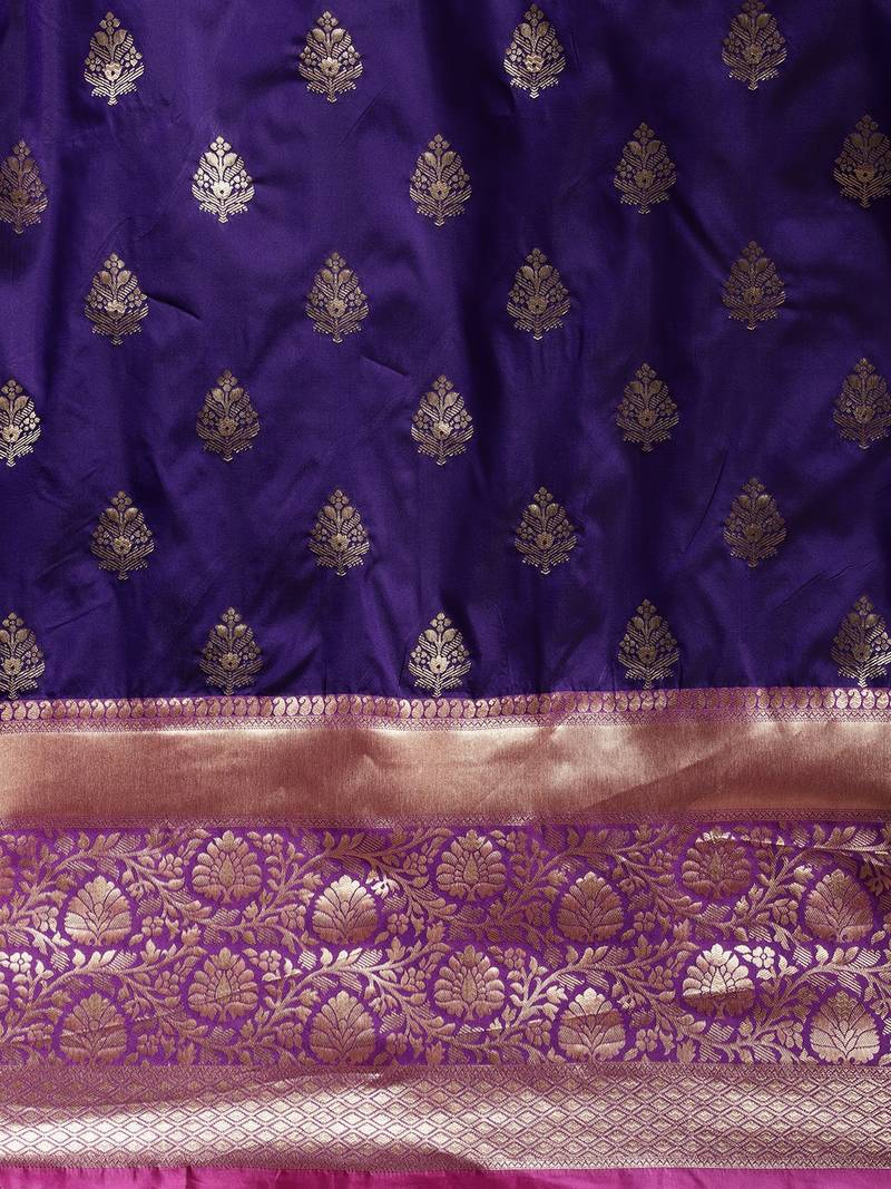 VASTRANAND Purple & Gold-Toned Silk Blend Woven Design Banarasi Saree