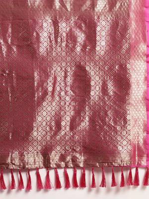 VASTRANAND Purple & Gold-Toned Silk Blend Woven Design Banarasi Saree 4