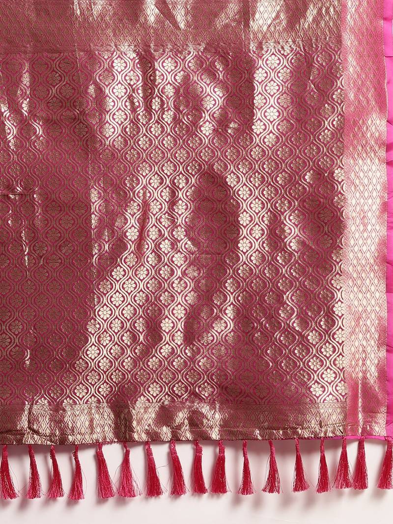 VASTRANAND Purple & Gold-Toned Silk Blend Woven Design Banarasi Saree