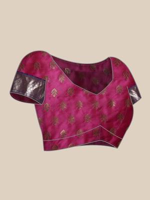 VASTRANAND Purple & Gold-Toned Silk Blend Woven Design Banarasi Saree 5