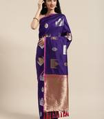 VASTRANAND Purple & Golden Silk Blend Woven Design Banarasi Saree