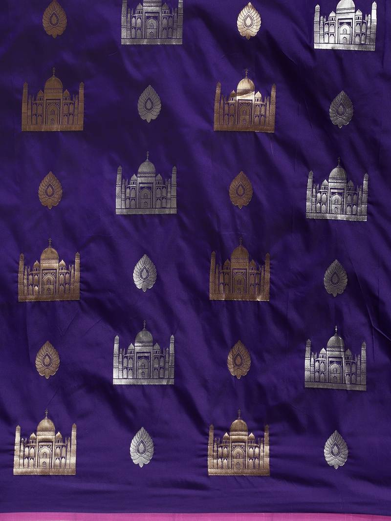 VASTRANAND Purple & Golden Silk Blend Woven Design Banarasi Saree