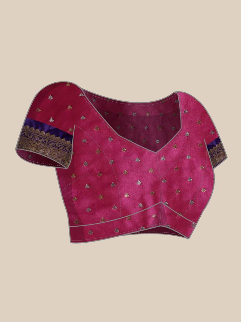 VASTRANAND Purple & Golden Silk Blend Woven Design Banarasi Saree