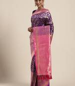 VASTRANAND Purple & Golden Silk Blend Woven Design Banarasi Saree