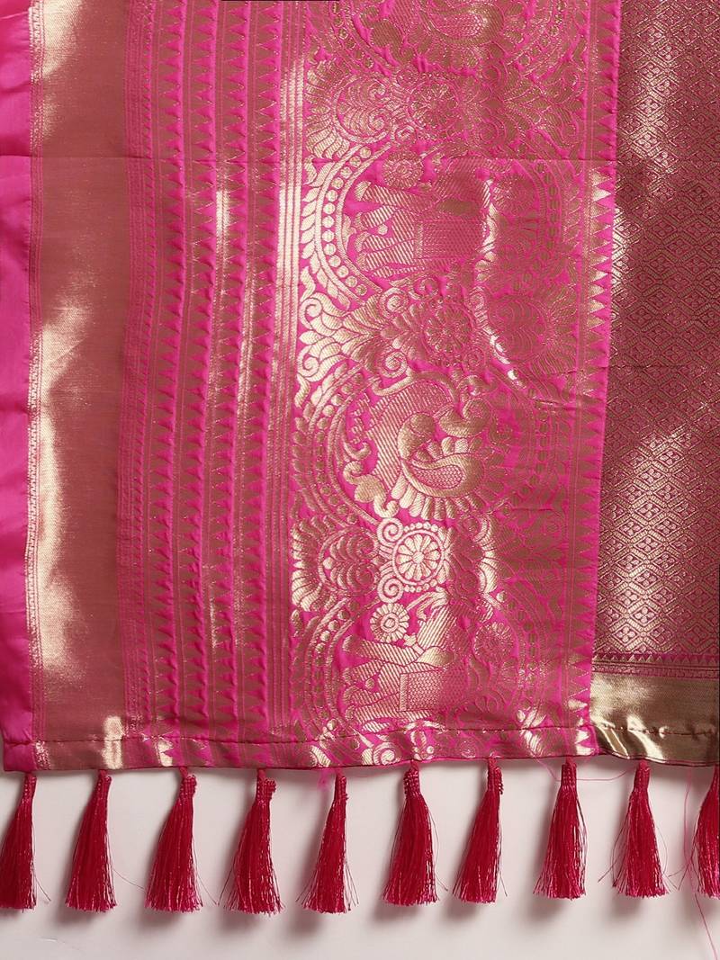 VASTRANAND Purple & Golden Silk Blend Woven Design Banarasi Saree