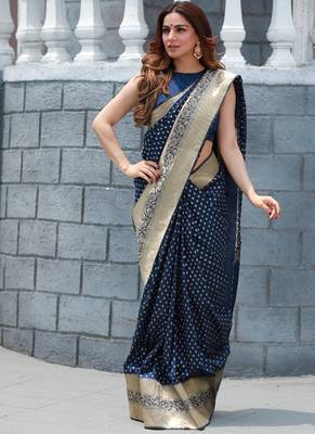 Shraddha Arya Designer Navy Blue Party Wear Silk Blend Saree 3