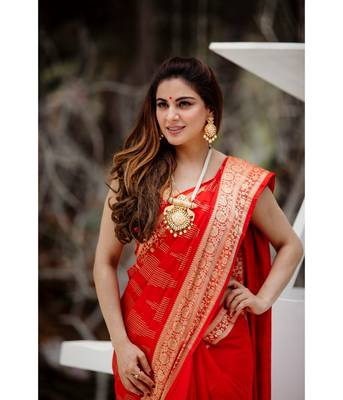 Shraddha Arya Designer Red woven art silk saree with blouse 6