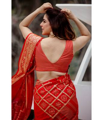 Shraddha Arya Designer Red woven art silk saree with blouse 7