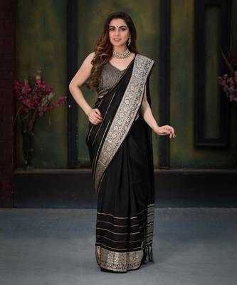 Shraddha Arya Designer Black woven art silk saree with blouse 1
