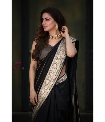 Shraddha Arya Designer Black woven art silk saree with blouse 3