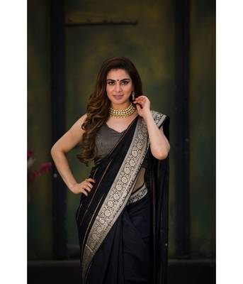 Shraddha Arya Designer Black woven art silk saree with blouse 4