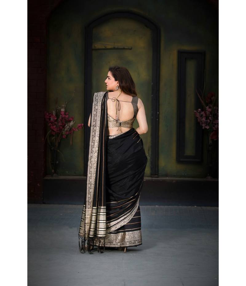 Shraddha Arya Designer Black woven art silk saree with blouse