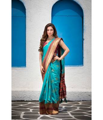 Shraddha Arya Designer Firozi Party Wear Silk Saree 3