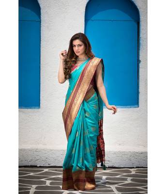 Shraddha Arya Designer Firozi Party Wear Silk Saree 4