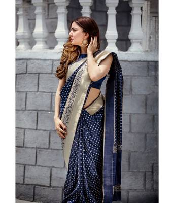 Shraddha Arya Designer Navy Blue Party Wear Silk Blend Saree 4