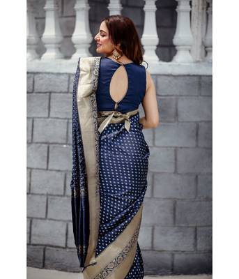 Shraddha Arya Designer Navy Blue Party Wear Silk Blend Saree 5