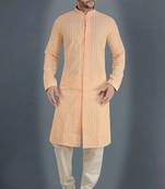 ARRUGA light peach CHIKANKARI EMBROIDERED COTTON KURTA-PAJAMA
