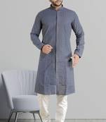 ARRUGA grey CHIKANKARI EMBROIDERED COTTON KURTA-PAJAMA