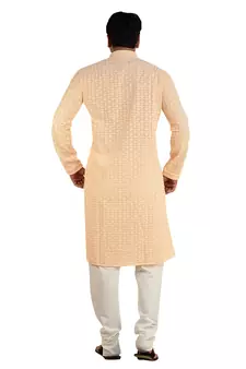 ARRUGA light peach CHIKANKARI EMBROIDERED COTTON KURTA-PAJAMA