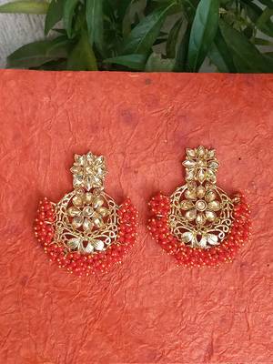 RozMili Gold Plated Polki design Traditional drop party Earrings for women & Girls 1