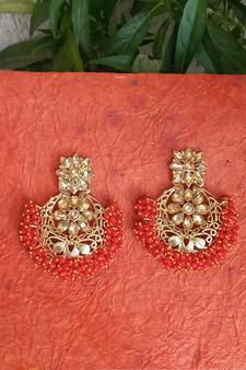RozMili Gold Plated Polki design Traditional drop party Earrings for women & Girls