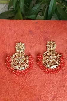 RozMili Gold Plated Polki design Traditional drop party Earrings for women & Girls