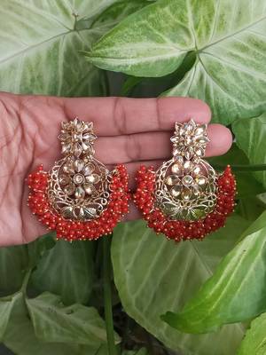 RozMili Gold Plated Polki design Traditional drop party Earrings for women & Girls 2