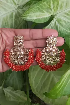 RozMili Gold Plated Polki design Traditional drop party Earrings for women & Girls