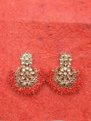 RozMili Gold Plated Polki design Traditional drop party Earrings for women & Girls 3