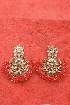 RozMili Gold Plated Polki design Traditional drop party Earrings for women & Girls