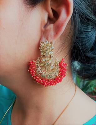 RozMili Gold Plated Polki design Traditional drop party Earrings for women & Girls 4