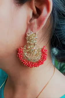 RozMili Gold Plated Polki design Traditional drop party Earrings for women & Girls