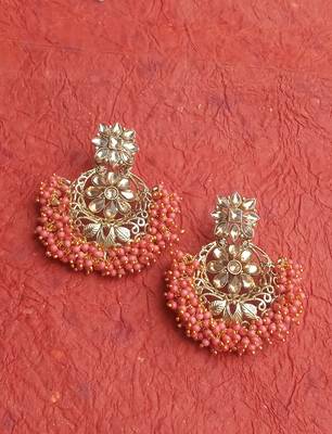 RozMili Gold Plated Polki design Traditional drop party Earrings for women & Girls 1