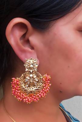 RozMili Gold Plated Polki design Traditional drop party Earrings for women & Girls 2