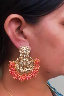 RozMili Gold Plated Polki design Traditional drop party Earrings for women & Girls