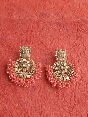 RozMili Gold Plated Polki design Traditional drop party Earrings for women & Girls 3