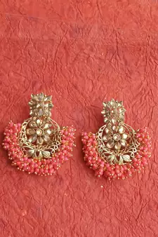 RozMili Gold Plated Polki design Traditional drop party Earrings for women & Girls