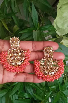 RozMili Gold Plated Polki design Traditional drop party Earrings for women & Girls
