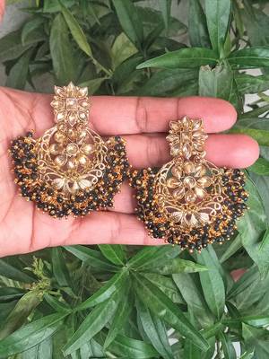 RozMili Gold Plated Polki design Traditional drop party Earrings for women & Girls 3