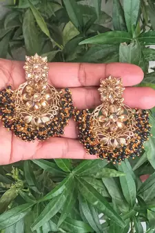 RozMili Gold Plated Polki design Traditional drop party Earrings for women & Girls