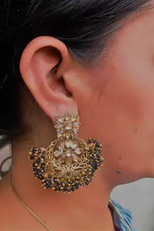 RozMili Gold Plated Polki design Traditional drop party Earrings for women & Girls
