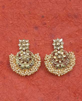 RozMili Gold Plated Polki design Traditional party drop Earrings for women & Girls 1