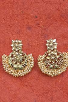 RozMili Gold Plated Polki design Traditional party drop Earrings for women & Girls