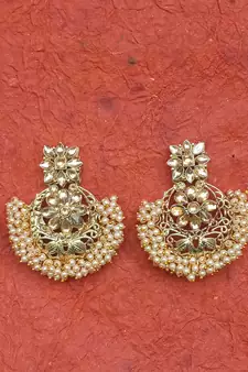 RozMili Gold Plated Polki design Traditional party drop Earrings for women & Girls